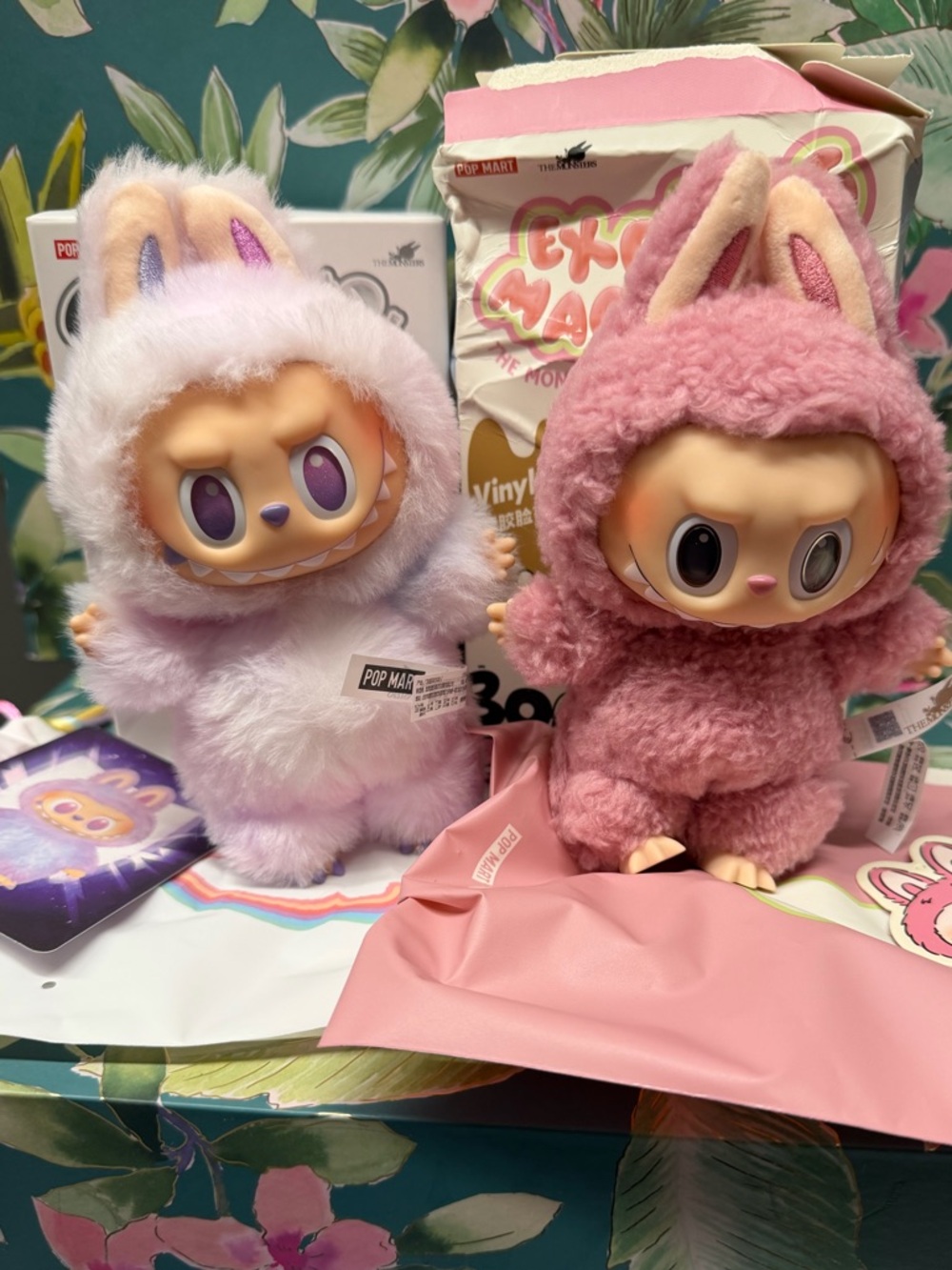 Pop Mart Labubu set of 2 Lychee Berry and Luck Pink and Purple New in open boxes
